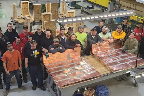 Sheet Metal Workers Local 80 soldering class aerial photo of members in the workshop